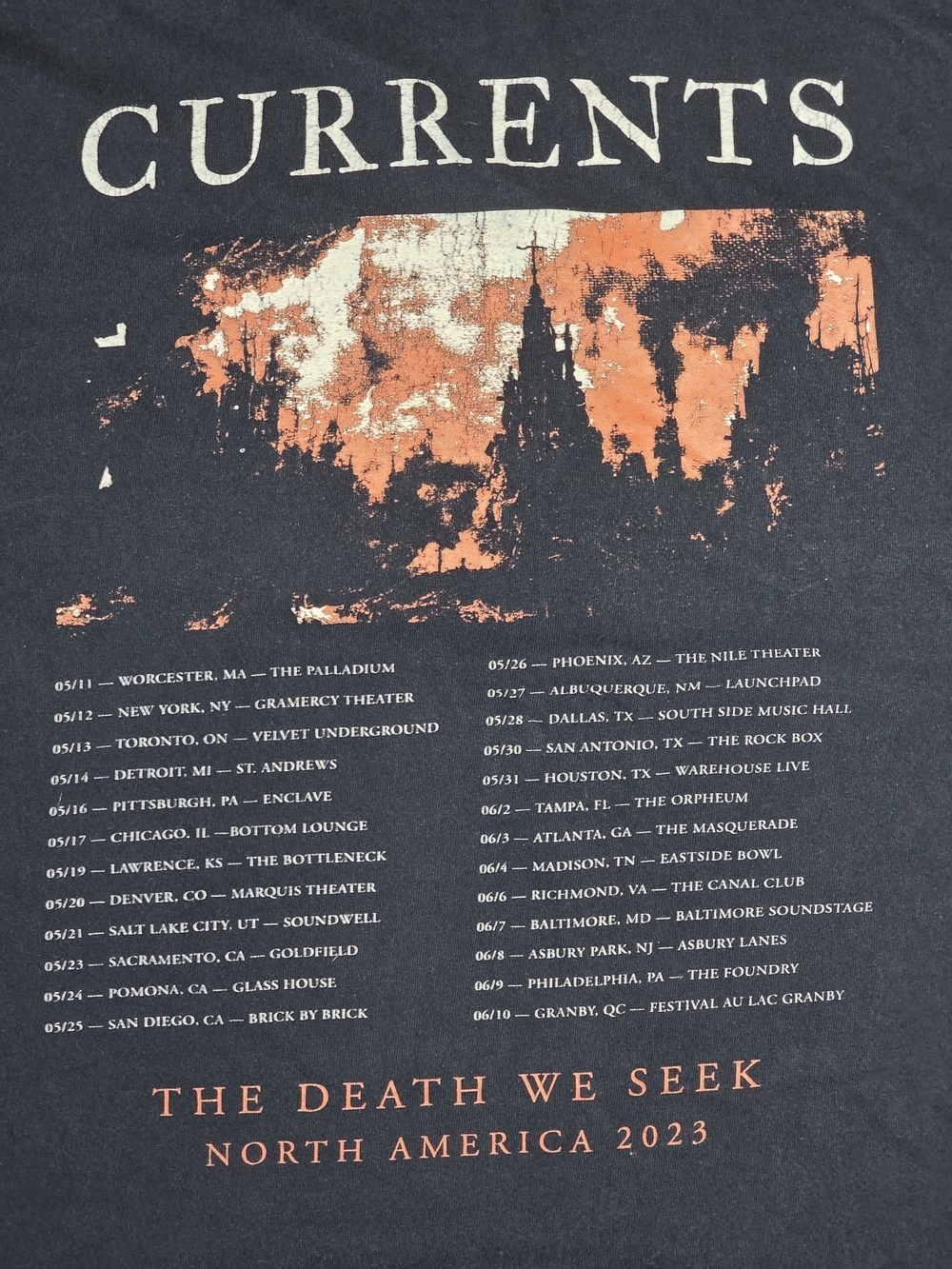 Currents Official 'The Death We Seek' 2023 Tour Band Tee Shirt Sz Lg *READ